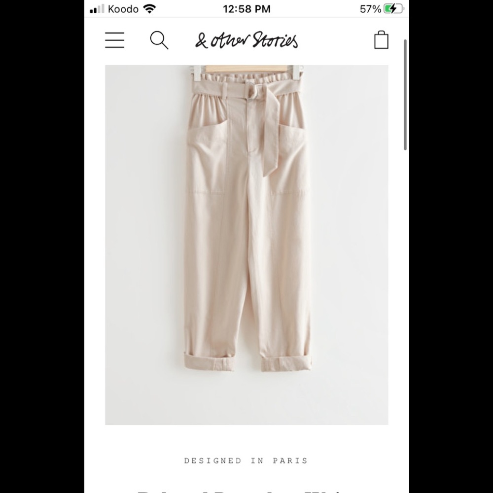 & Other Stories Cream Belted Trouser